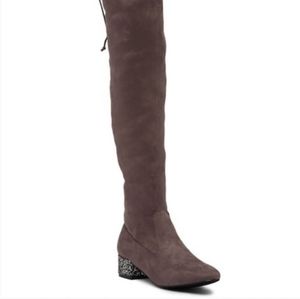 Catherine Malandrino‎ "Glitzy" Gray Faux Suede  Drawstring Knee Boots 6.5